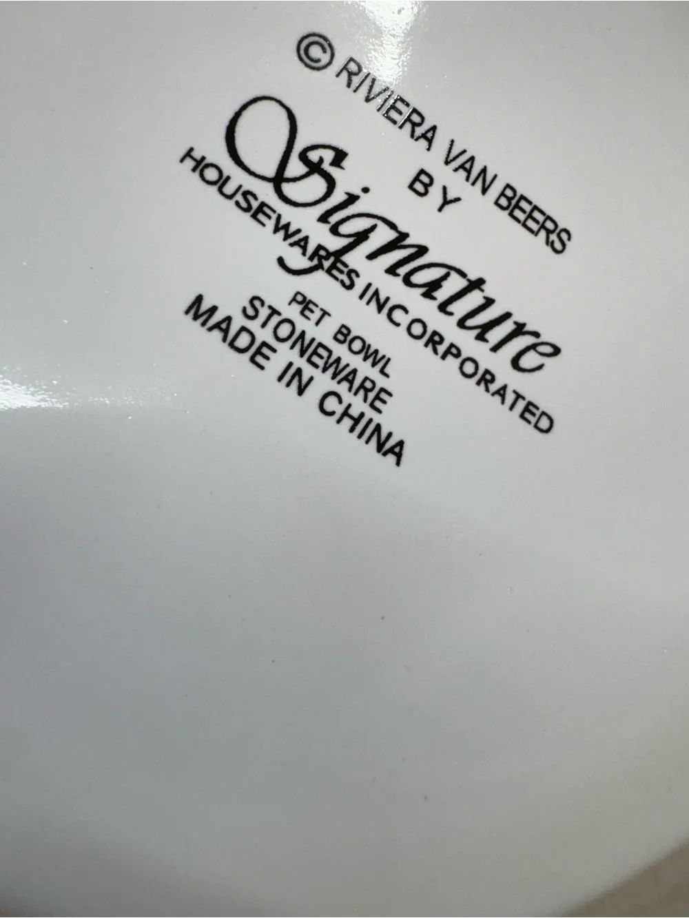 Signature White Stoneware Pet Bowl with Black Logo